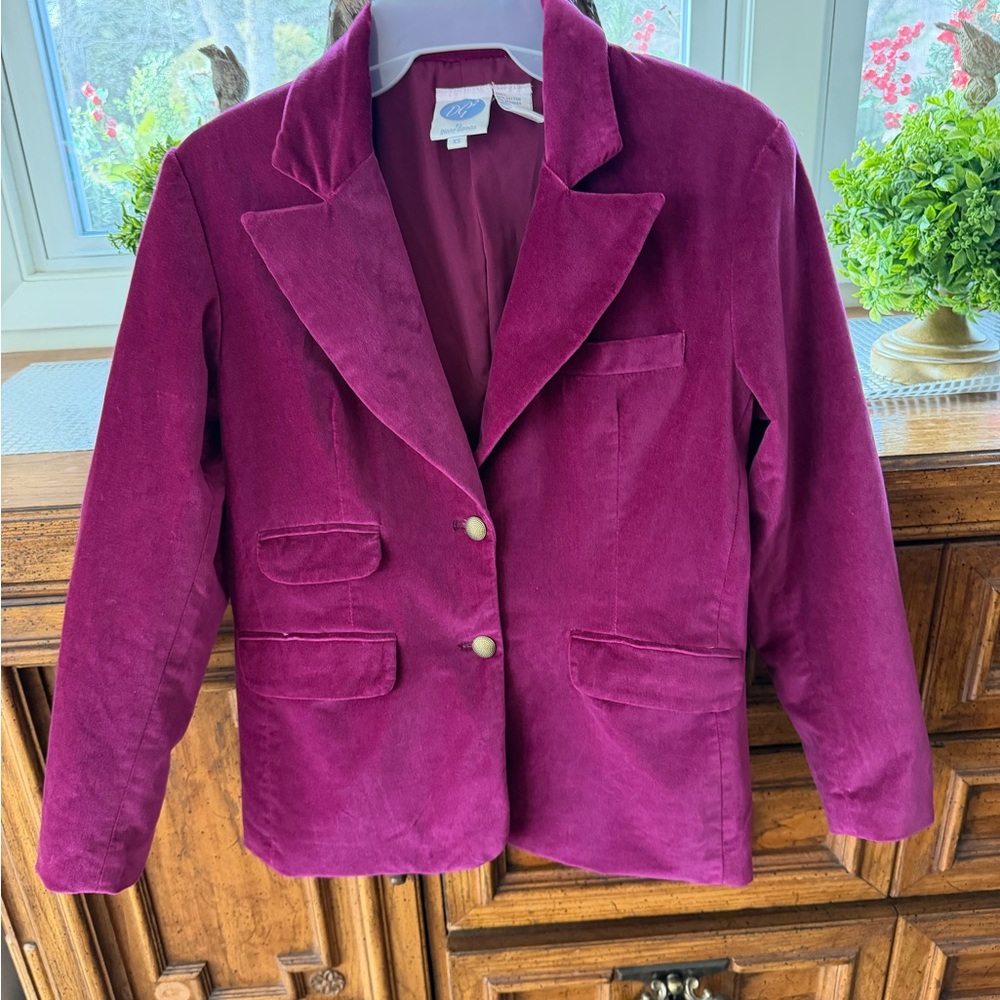 DG2 by Diane Gilman Plum Velvet Blazer with Gold Buttons